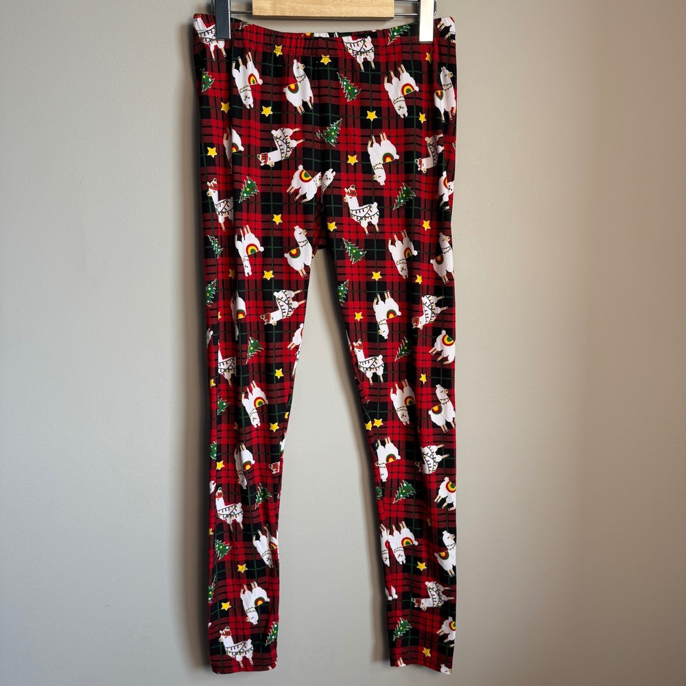 Warehouse One Womens Llama Christmas Plaid Pajama Sleepwear Lounge‎ Pants Medium